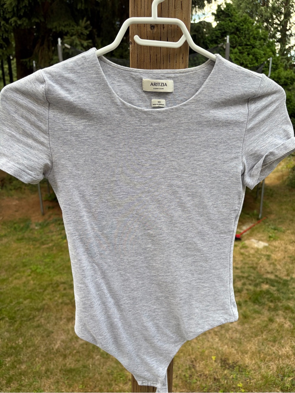 Aritzia Light Grey Scoop Neck Short Sleeve Bodysuit